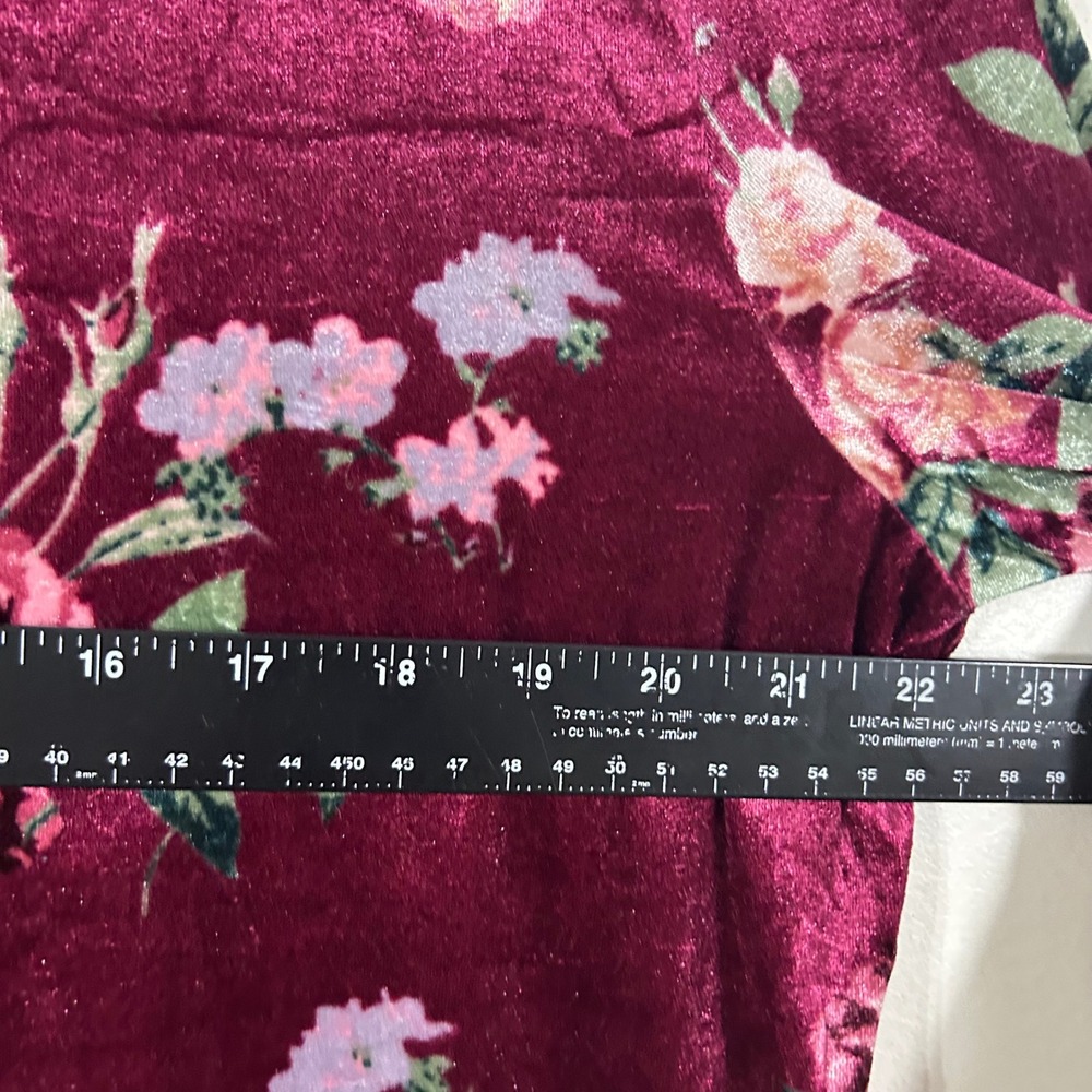 No Boundaries Burgundy Floral Velvet Long Sleeve Top XXXL/3XG Cut Out - Picture 10 of 13